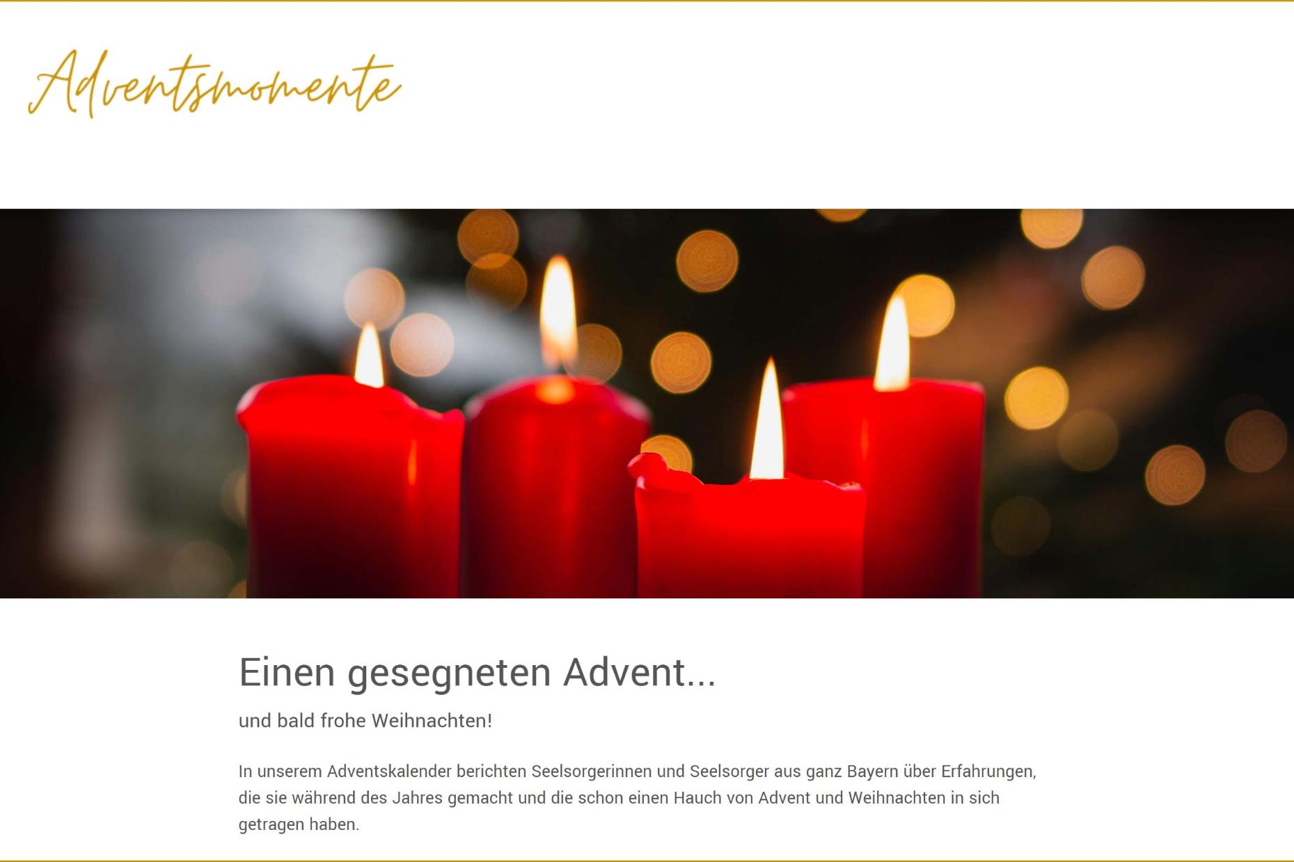 Shot der Startseite der Homepage der Adventsmomente